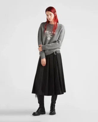 Cashmere and Wool Prada Logo Crew-Neck Sweater