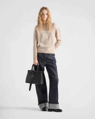 Cashmere and Wool Prada Logo Crew-Neck Sweater