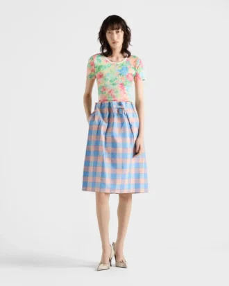 Checked Poplin Midi-Skirt