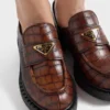Chocolate Crocodile-Print Leather Loafers