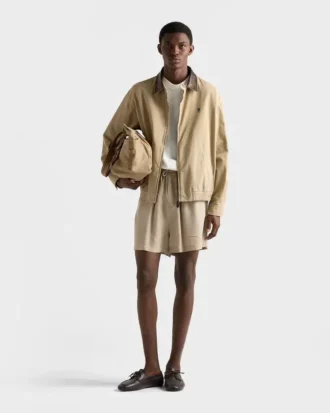 Cotton Jacket with Leather Details