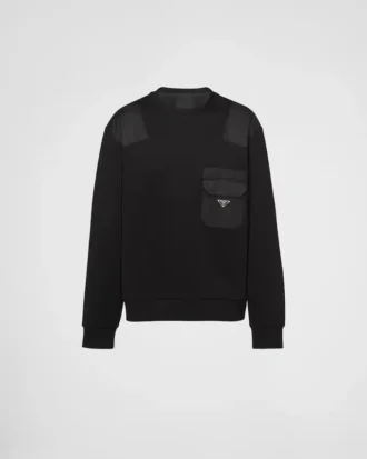Cotton Sweatshirt with Re-Nylon Details