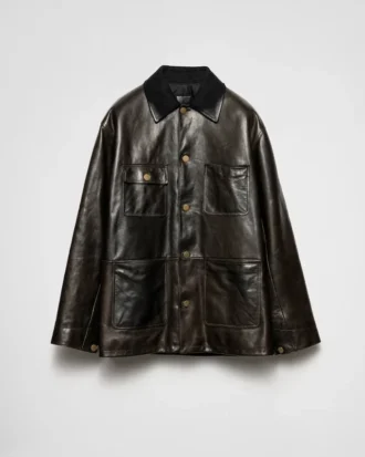 Leather and Shearling Caban Jacket