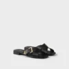 Leather Crisscross Slides with Buckle