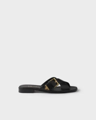 Leather Crisscross Slides with Buckle