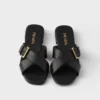Leather Crisscross Slides with Buckle