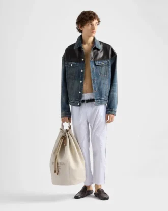 Linen Blend Drawstring Duffel Bag