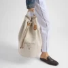 Linen Blend Drawstring Duffel Bag