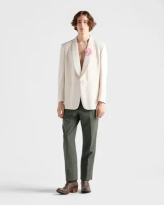 Pinstriped Wool Blend Pants