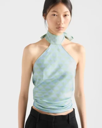 Printed Silk Twill Halter Top