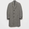 Single-Breasted Houndstooth Check Wool Coat