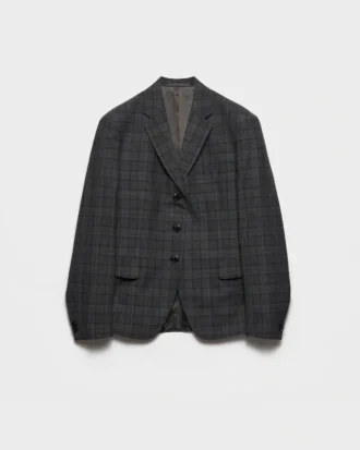 Single-Breasted Prince of Wales Checked Wool Jacket
