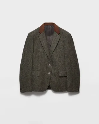 Single-Breasted Shetland Wool Chevron Jacket