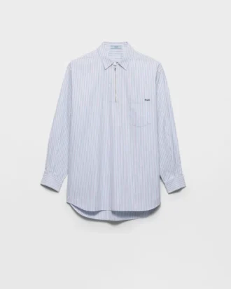 Striped Cotton Shirt with Half-Zipper