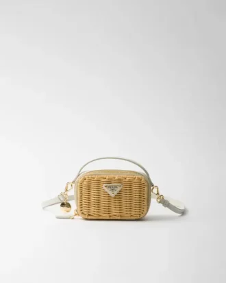 Wicker and Leather Mini-Pouch